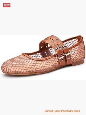 Mesh Mary Jane Flats with Buckle Strap Comfortable Slip On Shoes